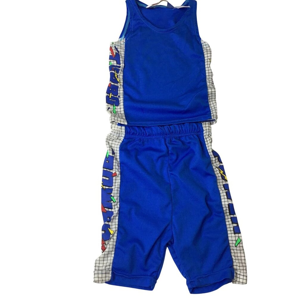 VTG LONGSTREET 2T Toddler Outfit Power Turbo Grid Blue Nylon Tank Shorts Set VBC